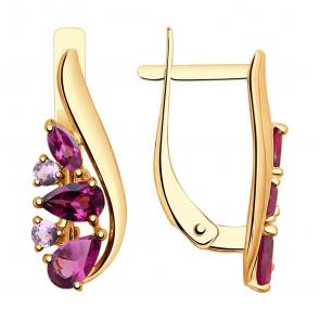 Золотые серьги SOKOLOV с аметистом и родолитом 725120 фото