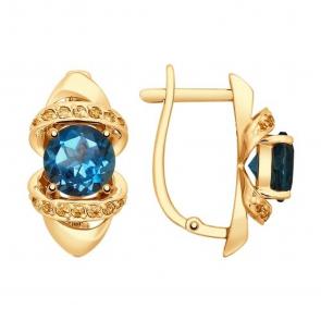 Золотые серьги SOKOLOV с фианитом и Лондон топазом 725149 фото