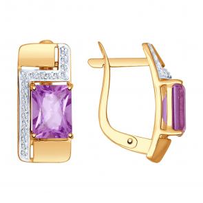Золотые серьги SOKOLOV с фианитом и аметистом 725158 фото