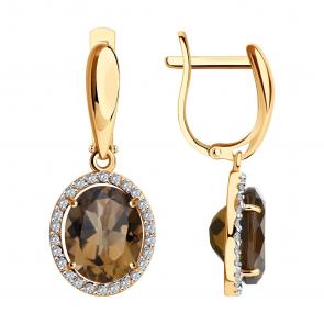 Золотые серьги SOKOLOV с фианитом и раухтопазом 725277 фото