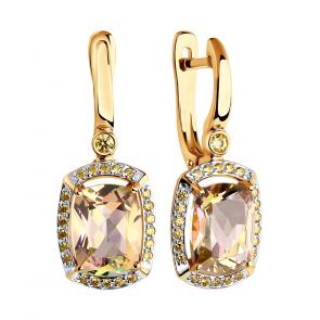 Золотые серьги SOKOLOV с топазом Swarovski и Swarovski 725320 фото