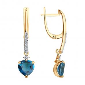 Золотые серьги SOKOLOV с фианитом и Лондон топазом 725350 фото