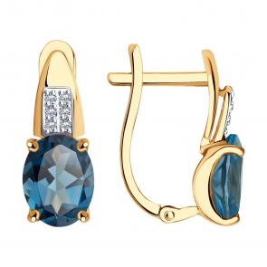 Золотые серьги SOKOLOV с фианитом и Лондон топазом 725385 фото