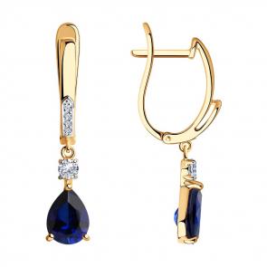 Золотые серьги SOKOLOV с фианитом и сапфировым корундом 725500 фото