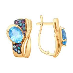 Золотые серьги SOKOLOV с топазом, фианитом и Swarovski 725506 фото