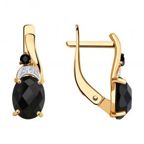 Золотые серьги SOKOLOV с фианитом и агатом 725524 фото