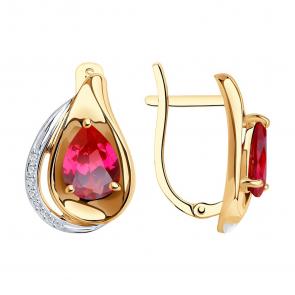 Золотые серьги SOKOLOV с фианитом и рубиновым корундом 725558 фото