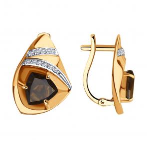 Золотые серьги SOKOLOV с фианитом и раухтопазом 725565 фото