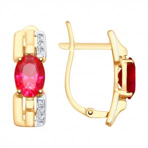 Золотые серьги SOKOLOV с фианитом и рубиновым корундом 725628 фото