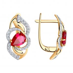 Золотые серьги SOKOLOV с фианитом и рубиновым корундом 725662 фото