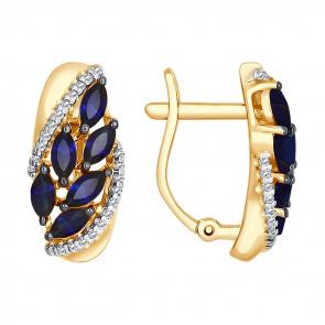 Золотые серьги SOKOLOV с фианитом и сапфировым корундом 725663 фото