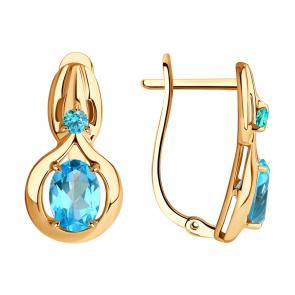 Золотые серьги SOKOLOV с топазом Swarovski и Swarovski 725673 фото