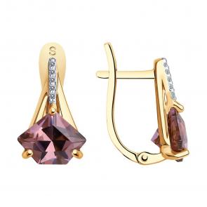 Золотые серьги SOKOLOV с ситаллом цвета Султанит и фианитом 725713 фото