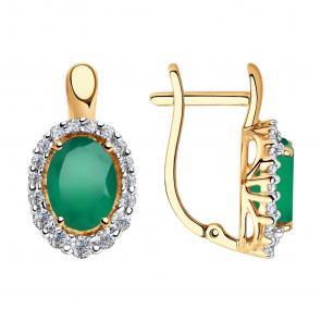 Золотые серьги SOKOLOV с фианитом и агатом 725734 фото