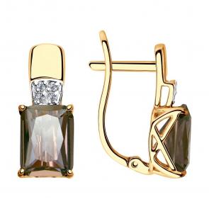 Золотые серьги SOKOLOV с ситаллом цвета Султанит и фианитом 725738 фото