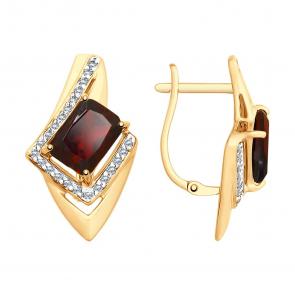 Золотые серьги SOKOLOV с фианитом и гранатом 725749 фото