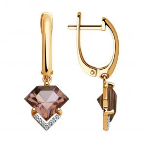 Золотые серьги SOKOLOV с ситаллом цвета Султанит и фианитом 725768 фото