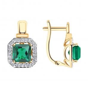 Золотые серьги SOKOLOV с ситаллом цвета Турмалин и фианитом 725835 фото