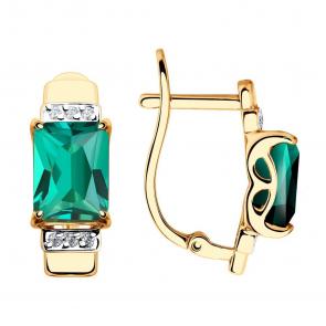 Золотые серьги SOKOLOV  с ситаллом цвета Турмалин и фианитом 725838 фото