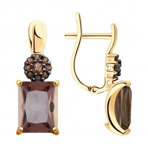Золотые серьги SOKOLOV с ситаллом цвета Султанит и фианитом 725839 фото