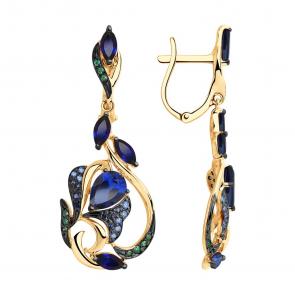 Золотые серьги SOKOLOV с фианитом и сапфировым корундом 725840 фото