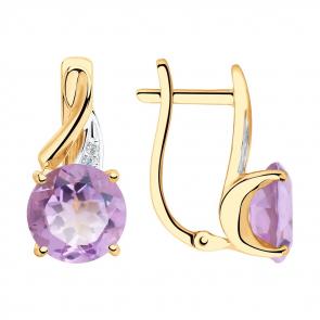 Золотые серьги SOKOLOV с фианитом и аметистом 725860 фото