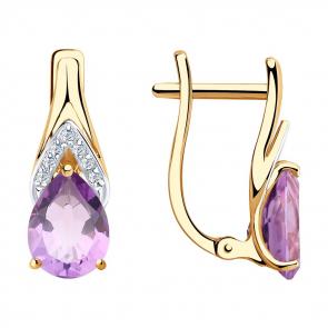 Золотые серьги SOKOLOV с фианитом и аметистом 725891 фото