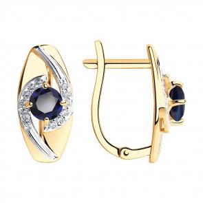 Золотые серьги SOKOLOV с фианитом и сапфировым корундом 725936 фото