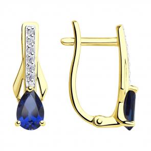 Серьги из лимонного золота SOKOLOV с фианитом и сапфировым корундом 725957-2 фото
