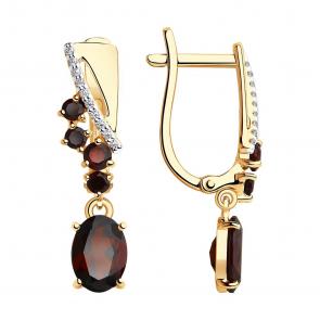 Золотые серьги SOKOLOV с фианитом и гранатом 725961 фото