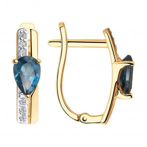 Золотые серьги SOKOLOV с фианитом и Лондон топазом 725966 фото