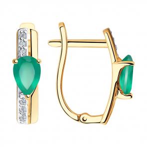 Золотые серьги SOKOLOV с фианитом и агатом 725968 фото