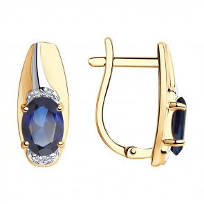 Золотые серьги SOKOLOV с фианитом и сапфировым корундом 726005 фото
