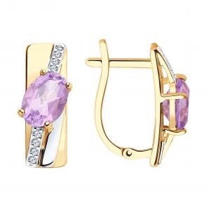 Золотые серьги SOKOLOV с фианитом и аметистом 726028 фото