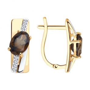 Золотые серьги SOKOLOV с фианитом и раухтопазом 726029 фото