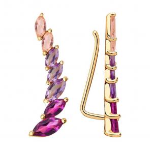 Золотые серьги SOKOLOV с ситаллом цвета Морганит,аметистом и родолитом 726065 фото