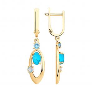 Золотые серьги SOKOLOV с ситаллом цвета Опал белый и миксом камней 726176 фото