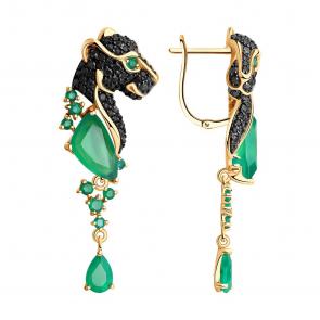 Золотые серьги SOKOLOV с фианитом и агатом 726829 фото