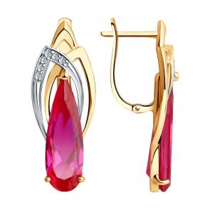 Золотые серьги SOKOLOV с фианитом и рубиновым корундом 726841 фото