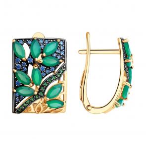 Золотые серьги SOKOLOV с фианитом и агатом 726861 фото