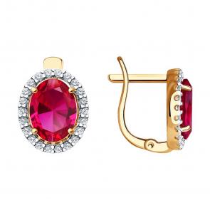 Золотые серьги SOKOLOV с фианитом и рубиновым корундом 726905 фото