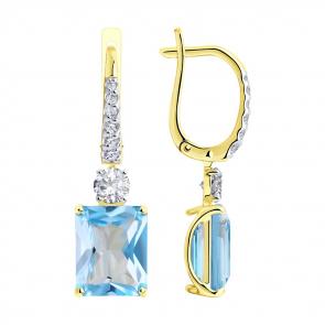 Серьги из лимонного золота SOKOLOV с топазом и фианитом 726952-2 фото