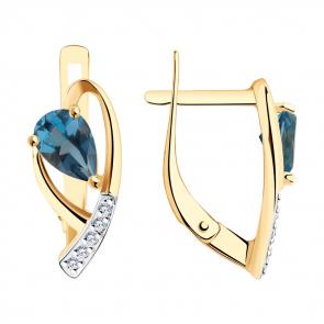 Золотые серьги SOKOLOV с фианитом и Лондон топазом 726990 фото