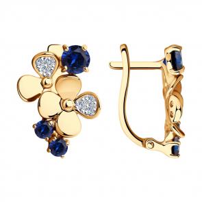 Золотые серьги SOKOLOV с фианитом и сапфировым корундом 727016 фото