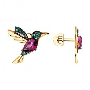 Золотые серьги SOKOLOV с фианитом и родолитом 727081 фото