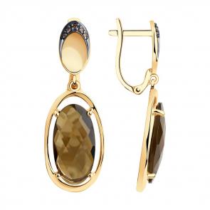 Золотые серьги SOKOLOV с фианитом и раухтопазом 727095 фото