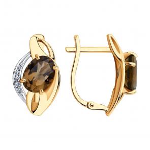 Золотые серьги SOKOLOV с фианитом и раухтопазом 727112 фото