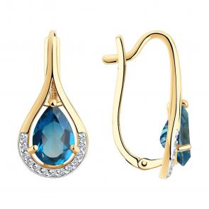 Золотые серьги SOKOLOV с фианитом и Лондон топазом 727135 фото