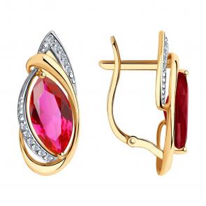 Золотые серьги SOKOLOV с фианитом и рубиновым корундом 727167 фото