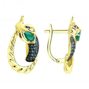Серьги из лимонного золота Символ года Змея SOKOLOV с агатом,сапфировым корундом и фианитом 727170-2 фото
